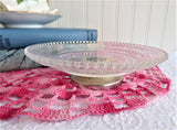 Pressed Glass Comport Plate Sandwich Pattern 1950s Silver Base Pedestal Server