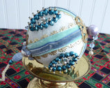 Set 1950s Beaded Christmas Tree Ornaments 3 Pink Aqua Gold Bullion Lace 1950s Mercury Glass Beads