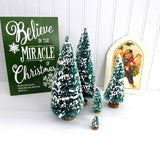 Flocked Bottle Brush Trees Set of 5 Holiday Tea Decor Christmas Bottle Brush Forest