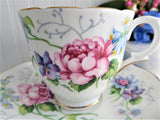 Signed Floral Cup and Saucer Crown Staffordshire England Flower Medley 1950s
