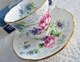 Signed Floral Cup and Saucer Crown Staffordshire England Flower Medley 1950s