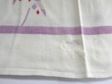 Tablecloth Vintage Linen 45 Inches Square Retro Palms Purple Red 1950s Shabby