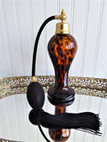 Vintage Perfume Atomizer Bottle Faux Tortiseshell Glass 1950s Tall Black Silk Fittings Tassel