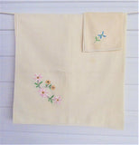 Embroidered Tea Cloth Tablecloth Pale Yellow England 30 Inch 1 Napkin Tea Party 1950s