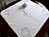 Tea Party Tea Cloth Tablecloth Cross Stitch Embroidered Linen 36 Inch Bridge 1950s