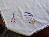 Tea Party Tea Cloth Tablecloth Cross Stitch Embroidered Linen 36 Inch Bridge 1950s