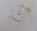 Tea Party Tea Cloth Tablecloth Cross Stitch Embroidered Linen 36 Inch Bridge 1950s