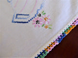 Tea Party Tea Cloth Tablecloth Cross Stitch Embroidered Linen 36 Inch Bridge 1950s