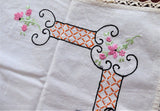 Teacup Appliqued Embroidered Tablecloth Pockets 4 Napkins 1950s Card Table 26X28