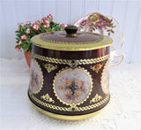 Tea Tin Round Barrel Floral Vignettes Tea Caddy Meister 1950s Biscuit Tin