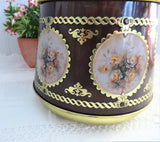 Tea Tin Round Barrel Floral Vignettes Tea Caddy Meister 1950s Biscuit Tin