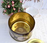 Tea Tin Round Barrel Floral Vignettes Tea Caddy Meister 1950s Biscuit Tin