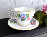 Morning Glories Cup And Saucer Pink Blue 1950s Clarence England Bone China