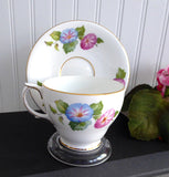Morning Glories Cup And Saucer Pink Blue 1950s Clarence England Bone China