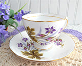 Cup and Saucer Purple Wild Flowers Pink Seeds Colclough 1950s English Teacup