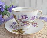 Cup and Saucer Purple Wild Flowers Pink Seeds Colclough 1950s English Teacup
