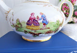 Royal Chelsea Teapot 18th Century Couple Romantic Fancy Hand Painted 1950s