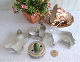 Tin Cookie Cutters Biscuit Nickel Vintage Set Of 4 Butterfly Cow Heart Strap Biscuit Green Handle