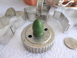 Tin Cookie Cutters Biscuit Nickel Vintage Set Of 4 Butterfly Cow Heart Strap Biscuit Green Handle