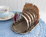 Toast Rack 1950s Silver Plated English 6 Slice Attached Crumb Tray Toast Letter Holder