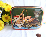 Kitten English Tin Tea Toffee Tin Sharp's England 1940s Cat And Flower Basket