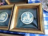 Framed Wall Art 4 Wood Frame Domed Glass Faux Wedgwood Medallions 1940s