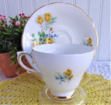 Yellow Rose Bouquet Cup And Saucer 1950s Forget Me Nots English Bone China