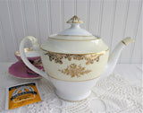 Teapot Vintage Noritake Cream Bands Heavy Gold Encrusted Floral 3 Cup 1940s