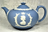 Teapot Queen Elizabeth II Coronation Wedgwood Blue Jasper 1953 Royal Memorabilia