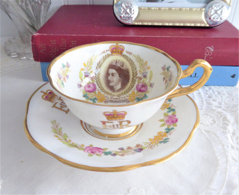 Rosina Queen Elizabeth II Coronation Cup And Saucer UK Flowers 1953 English Bone China