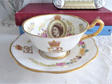 Rosina Queen Elizabeth II Coronation Cup And Saucer UK Flowers 1953 English Bone China
