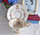 Rosina Queen Elizabeth II Coronation Cup And Saucer UK Flowers 1953 English Bone China