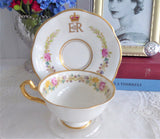 Rosina Queen Elizabeth II Coronation Cup And Saucer UK Flowers 1953 English Bone China