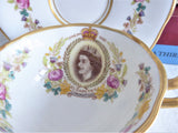 Rosina Queen Elizabeth II Coronation Cup And Saucer UK Flowers 1953 English Bone China