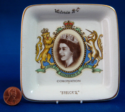 Queen Elizabeth II Coronation Butter Pat Victoria BC Stelcks 1953 Teabag Holder