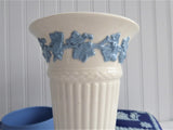 Blue And White Wedgwood Queens Ware Vase 6.5 Inch Grapevines 1950s
