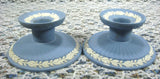 Pair of Candle Holders Wedgwood Blue Jasperware 1959 Dining Tea Party
