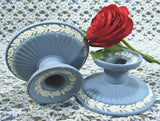 Pair of Candle Holders Wedgwood Blue Jasperware 1959 Dining Tea Party