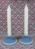 Pair of Candle Holders Wedgwood Blue Jasperware 1959 Dining Tea Party