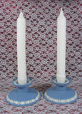 Pair of Candle Holders Wedgwood Blue Jasperware 1959 Dining Tea Party