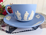 Cup and Saucer Wedgwood Blue Jasperware Sacrifice Figures Cherubs 1960 England