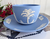 Cup and Saucer Wedgwood Blue Jasperware Sacrifice Figures Cherubs 1960 England