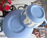 Cup and Saucer Wedgwood Blue Jasperware Sacrifice Figures Cherubs 1960 England