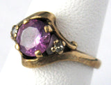 Ring 10kt Gold Pink Topaz Faux Diamonds Size 5 3/4 Vintage 1960s Florentine