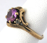 Ring 10kt Gold Pink Topaz Faux Diamonds Size 5 3/4 Vintage 1960s Florentine