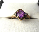 Ring 10kt Gold Pink Topaz Faux Diamonds Size 5 3/4 Vintage 1960s Florentine