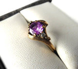 Ring 10kt Gold Pink Topaz Faux Diamonds Size 5 3/4 Vintage 1960s Florentine