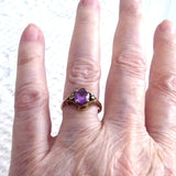 Ring 10kt Gold Pink Topaz Faux Diamonds Size 5 3/4 Vintage 1960s Florentine