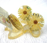 Place Card Holders 3 Lucite Daisies 1960s Groovy Yellow Flower Power