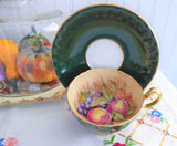 Forest Green Cup And Saucer Aynsley Fruit Center 1960s Burnished Gold Signed D Jones